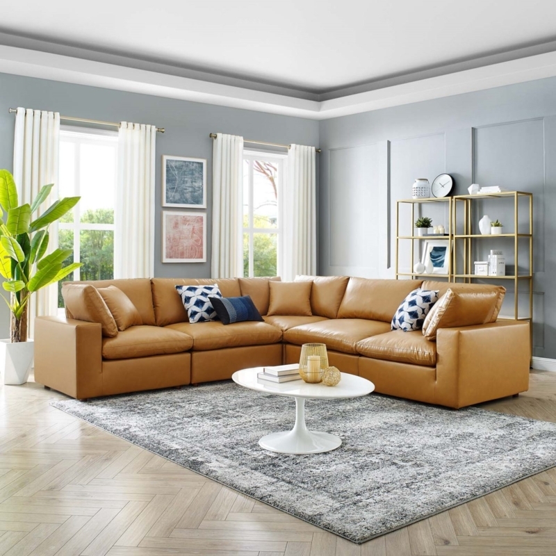 Modern Vegan Leather Sectional Sofa in Light Living Room