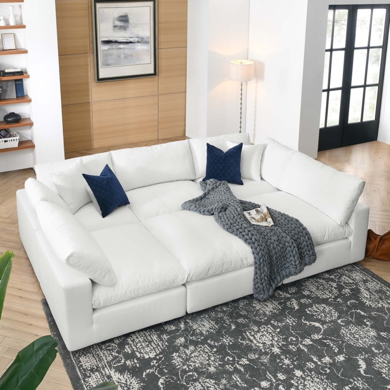 Modern White Overstuffed 6-Piece Sectional Sofa