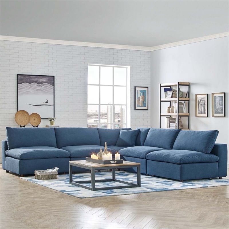 Modway Commix Blue Overstuffed Sectional Sofa Set
