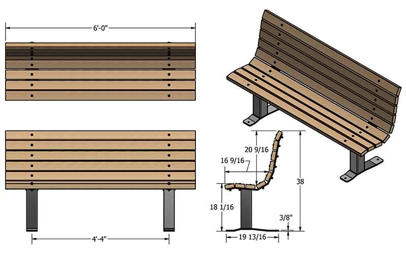 Standard Wooden Bench Dimensions with Backrest Diagram