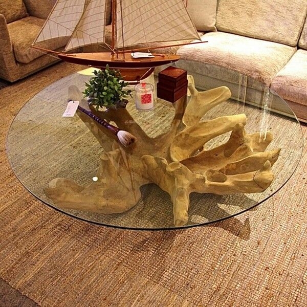 Unique Tree Root Base Glass Coffee Table