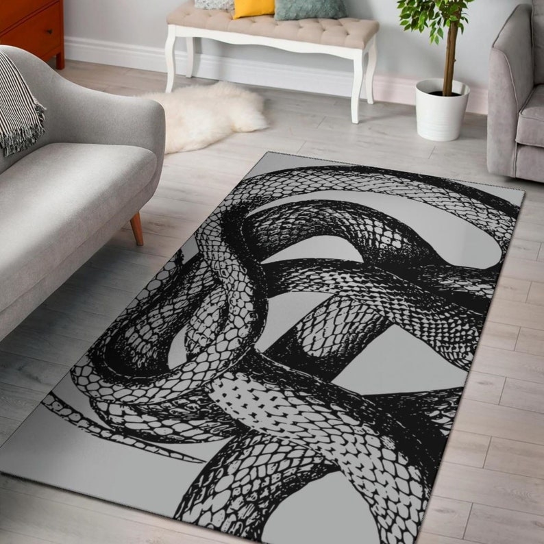 Black and White Serpent Gothic Area Rug