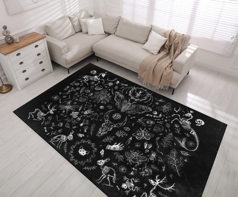 Black Gothic Spirit Board Themed Living Room Rug