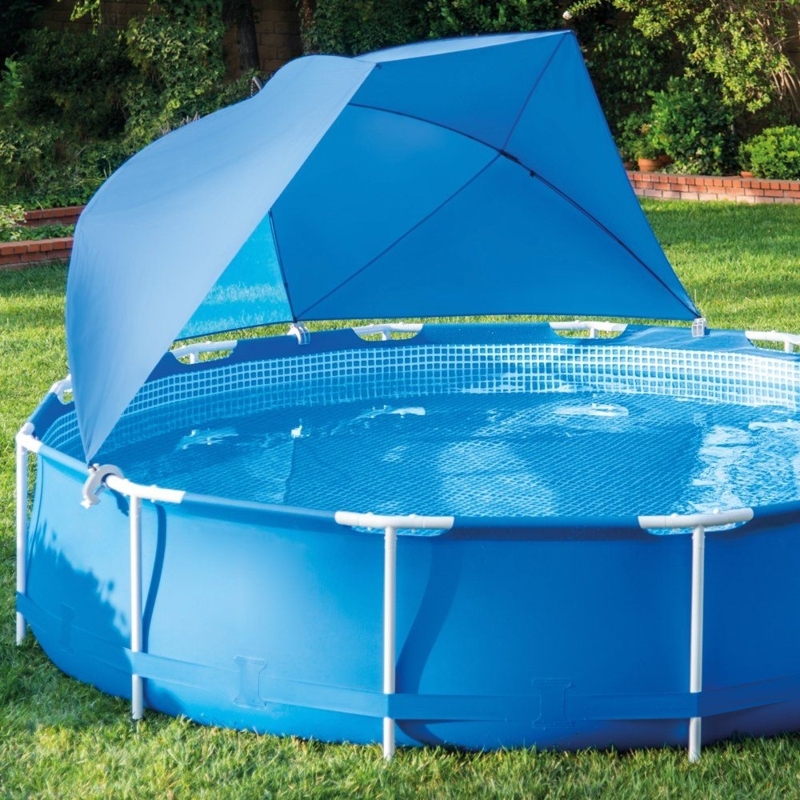 Blue Round Above Ground Pool with Sun Canopy