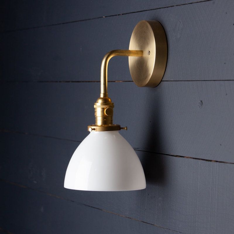 Brass Wall Sconce with Milk Glass Dome Shade