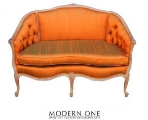 Burnt Orange French Provincial Silk Settee