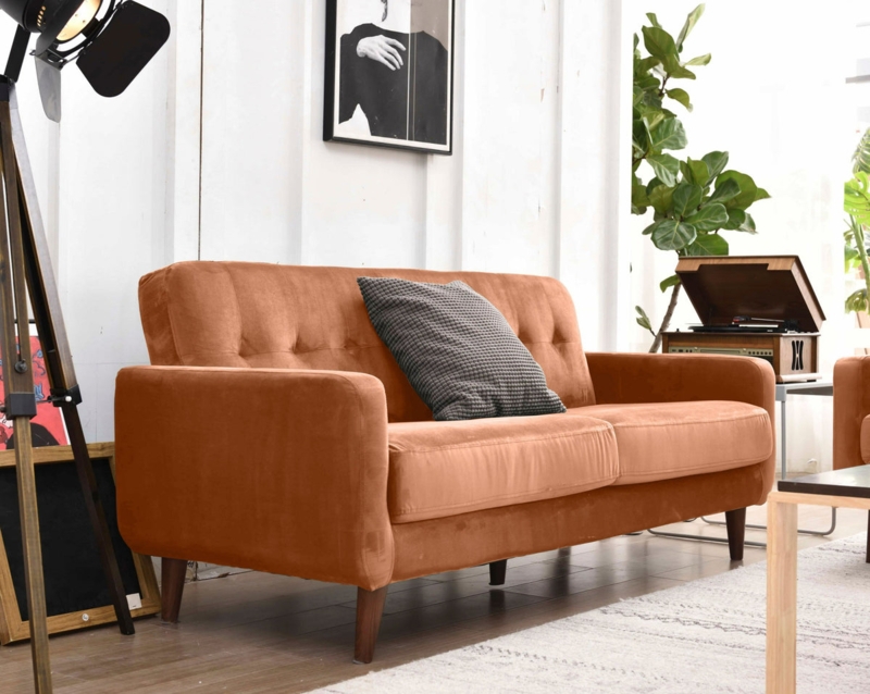 Burnt Orange Plush Velvet 3-Seater Sofa