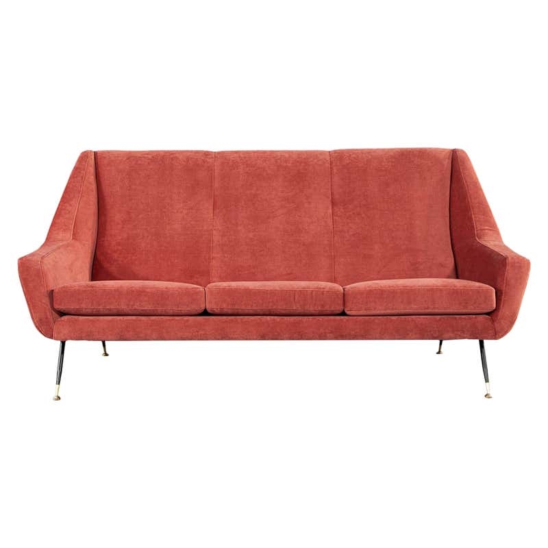 Burnt Orange Retro Mohair Curved Back Settee