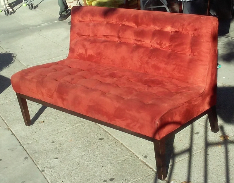 Burnt Orange Tufted Velvet Modern Bench Sofa