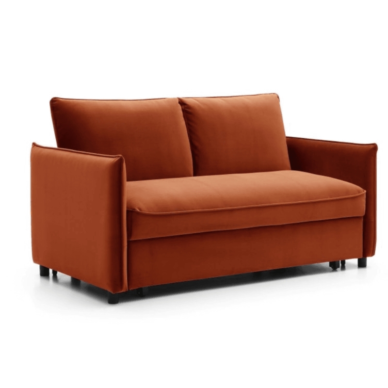 Burnt Orange Velvet Sofa Bed with Modern Design