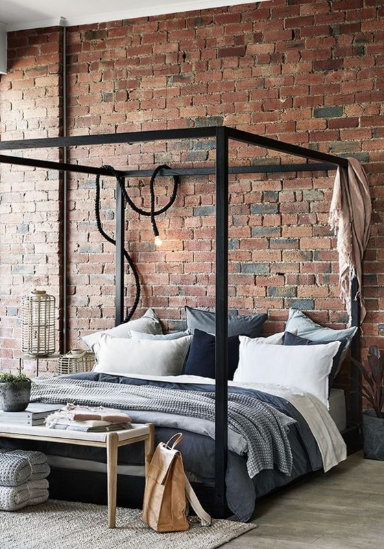 Cozy Industrial Style Bedroom with Exposed Brick Wall