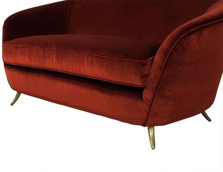Curved Back Burnt Orange Retro Mohair Settee