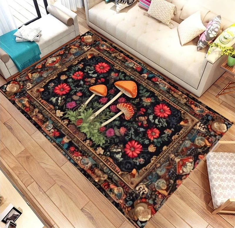 Gothic Mushroom Floral Rug for Living Room