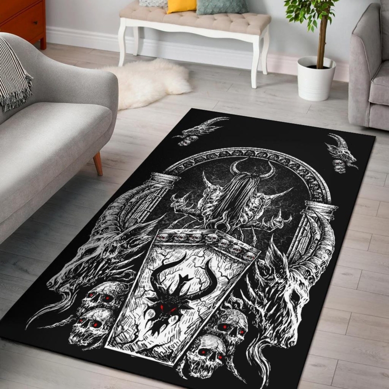 Gothic Skull Demon Black and White Area Rug