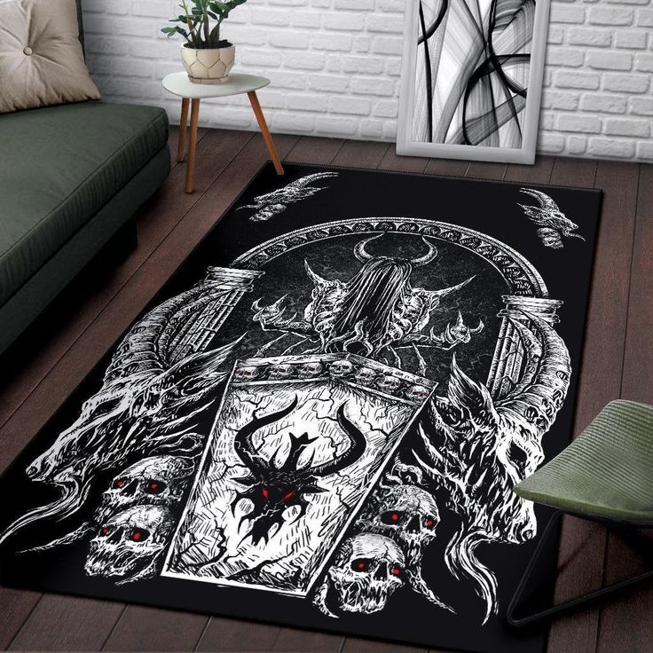 Gothic Skull Demon Shrine Black Area Rug