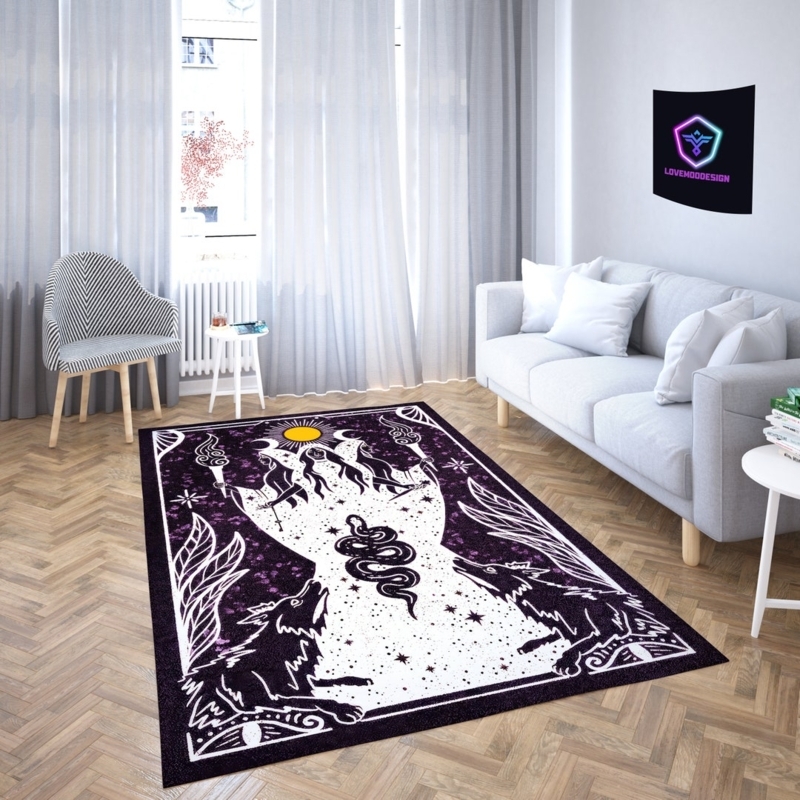 Gothic Witchy Decor Area Rug in Black and Yellow