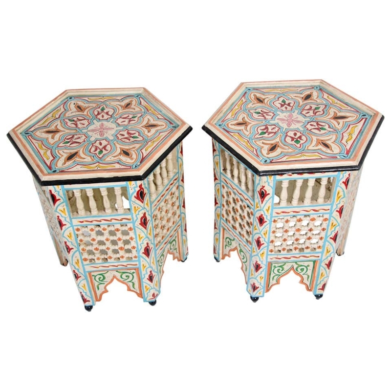 Hand-Painted Moroccan Hexagonal Accent Tables