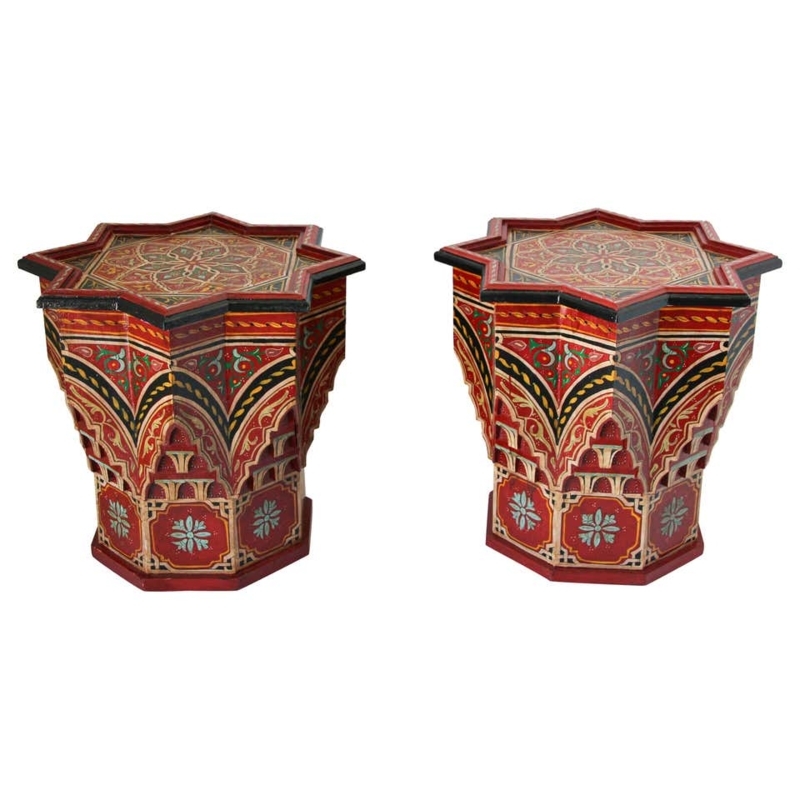 Hand-Painted Moroccan Star-Shaped Accent Tables