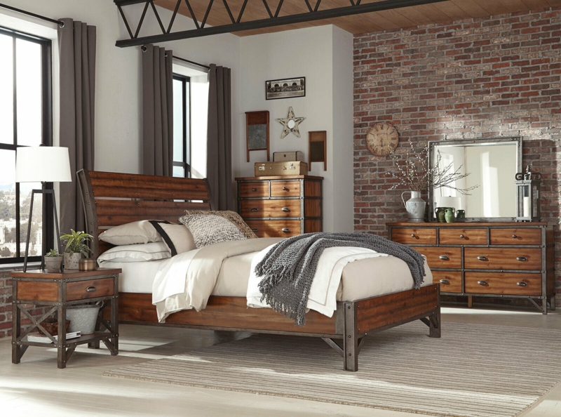 Industrial Style Brown Wood Bedroom Furniture Set