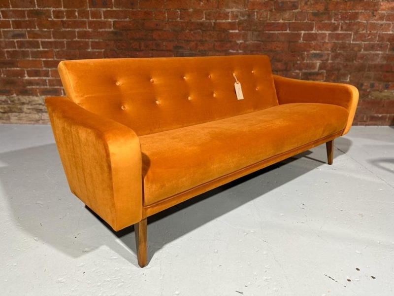 Mid Century Danish Vintage Orange Velvet Sofa