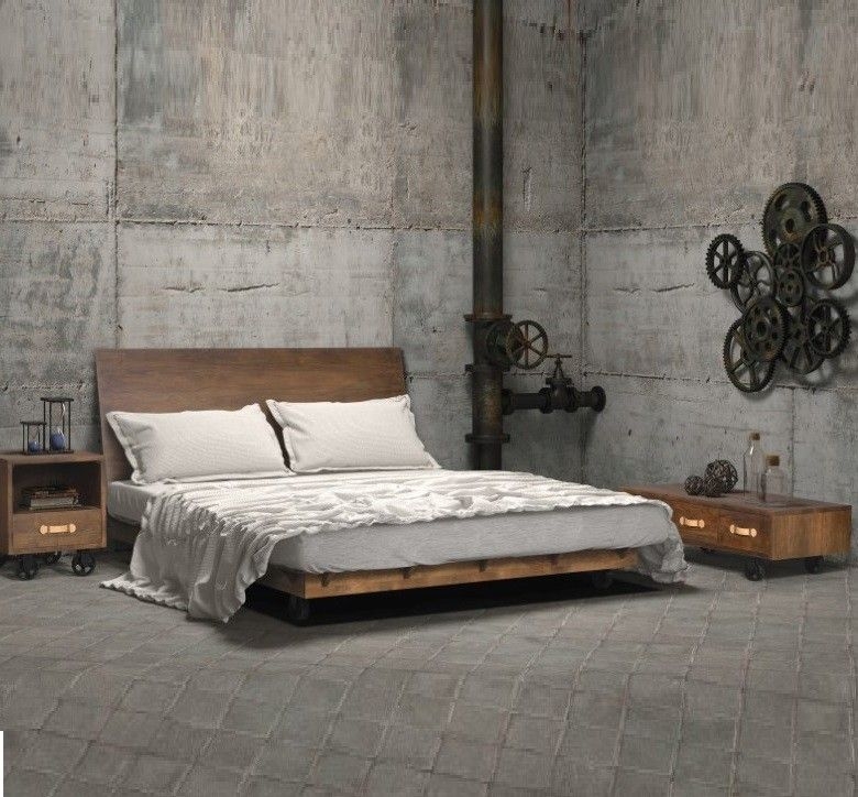 Minimalist Industrial Bedroom with Rustic Wood Furniture