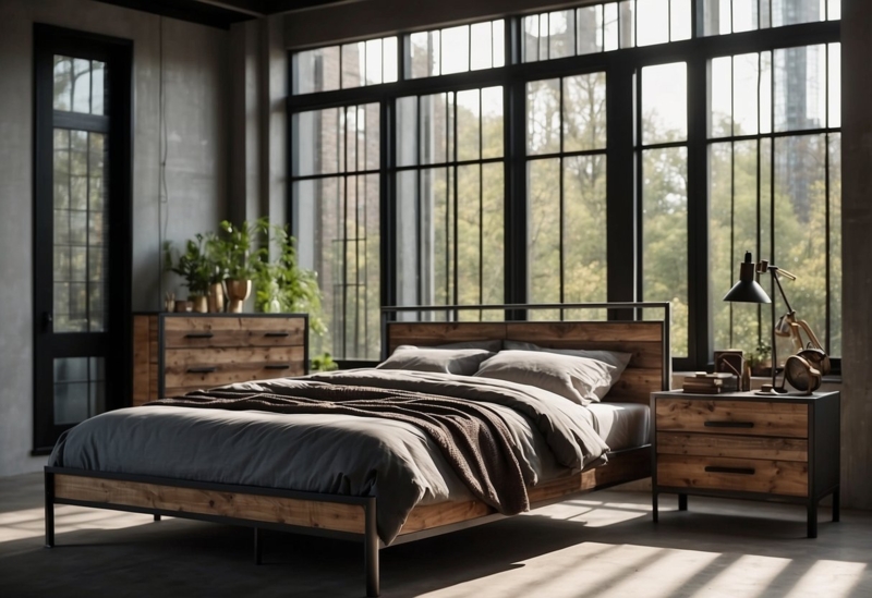 Modern Industrial Bedroom Furniture with Wood and Metal