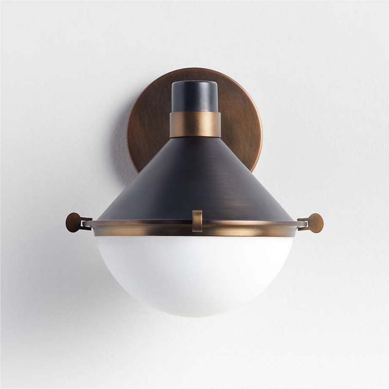 Modern Pewter and Milk Glass Wall Sconce Light
