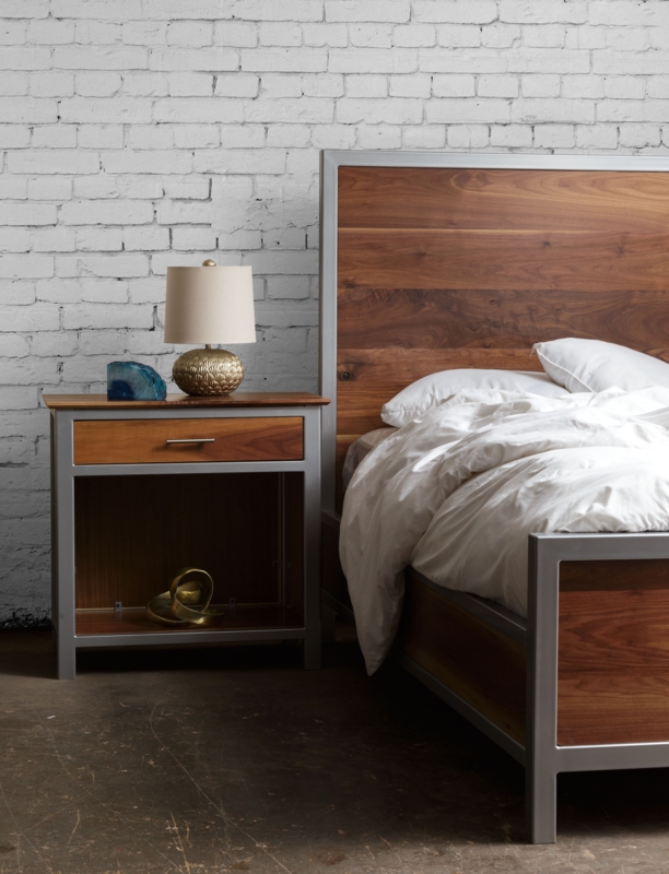 Nickel and Walnut Urban Industrial Bedroom Furniture