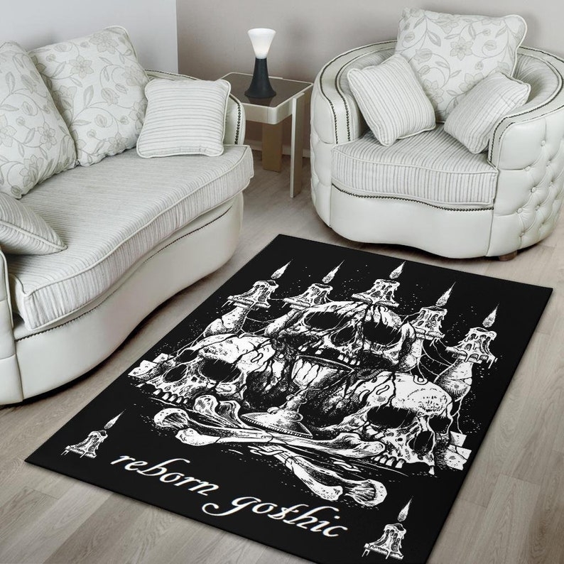 Reborn Gothic Skull and Candles Black Area Rug
