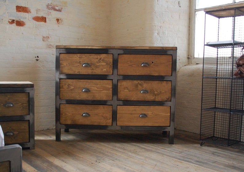 Rustic Industrial Style Wooden Drawer Chest