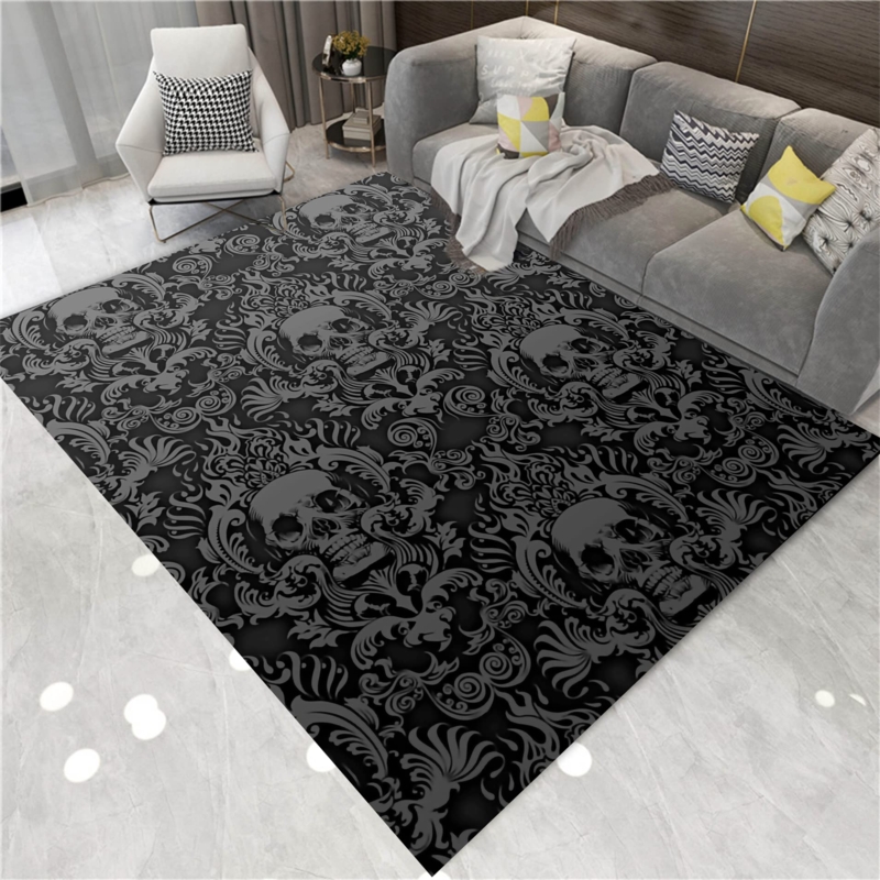 Vintage Black Gothic Skull Pattern Area Rug