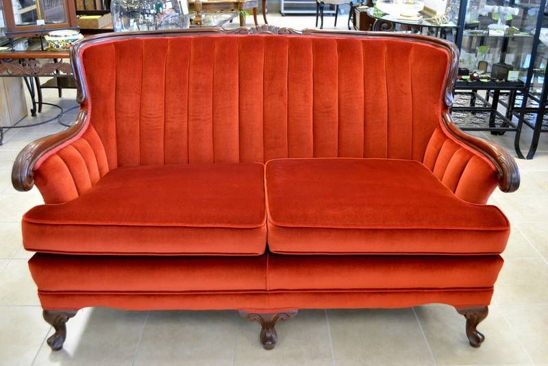 Vintage Burnt Orange Velvet 1920s Settee Sofa