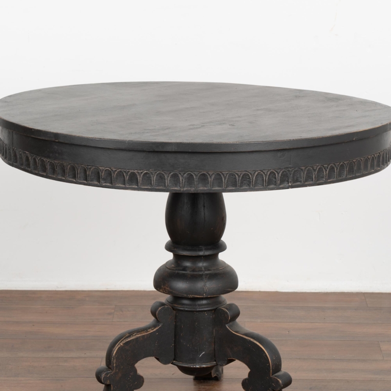 Antique Black Painted Round Pedestal Side Table