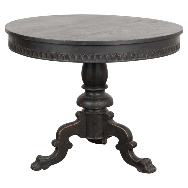 Antique Black Painted Round Pedestal Side Table