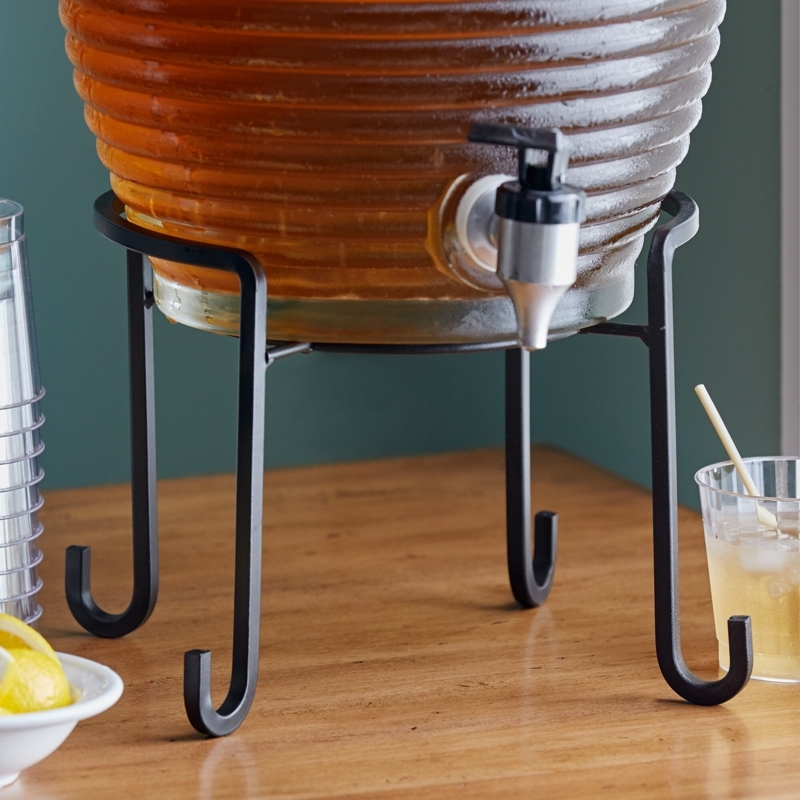 Black Metal Beverage Dispenser Stand for Kitchen