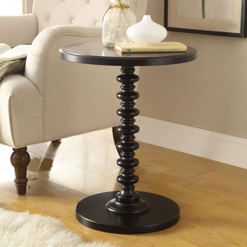 Black Round Pedestal Wooden Side Table