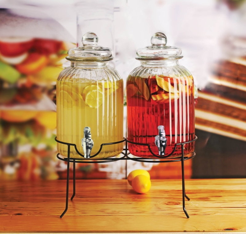 Clear Glass Double Drink Dispensers with Stand