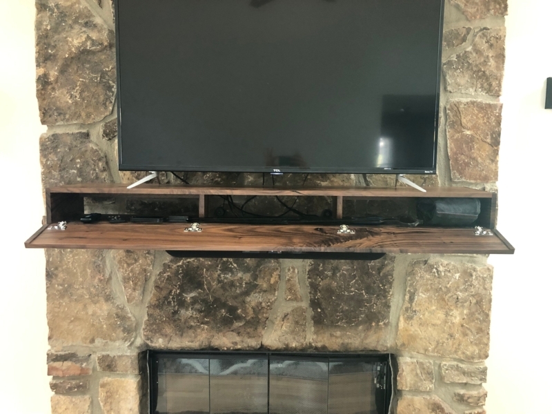 Custom Hidden Storage Walnut Fireplace Mantel