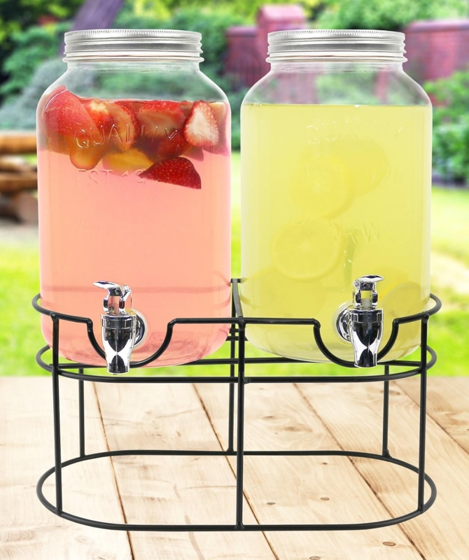 Double Glass Drink Dispenser with Metal Stand