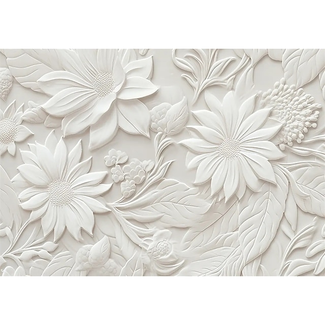 Elegant 3D White Floral Wallpaper Design