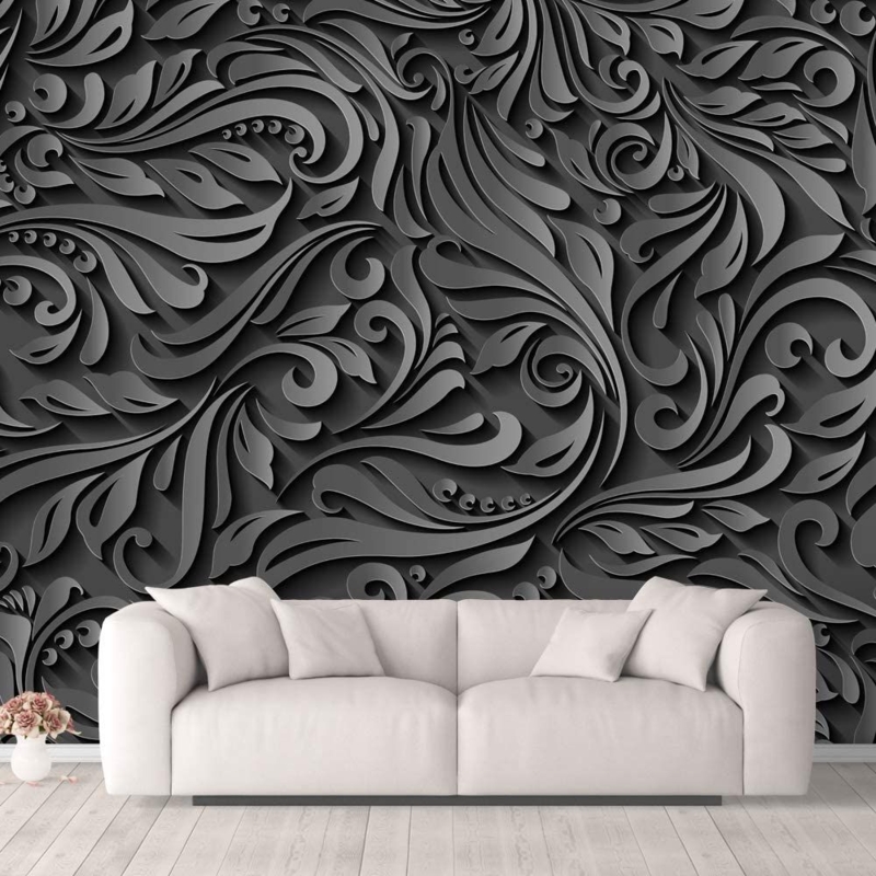 Elegant Black 3D Floral Pattern Wall Mural