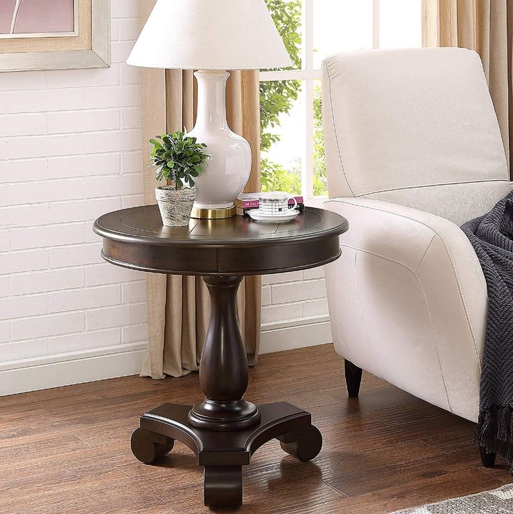 Elegant Dark Wood Round Pedestal Side Table