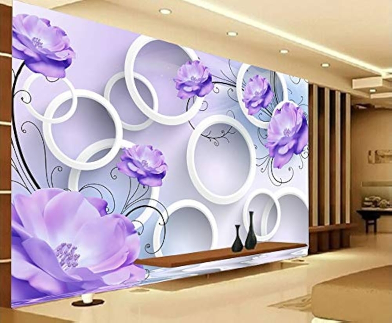 Elegant Purple Floral 3D Wallpaper for Living Room