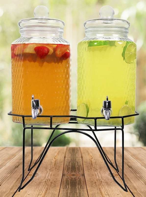 Estilo Hammered Glass Double Beverage Dispenser Stand
