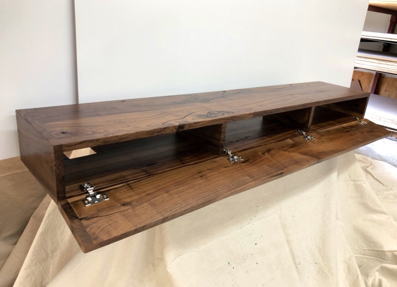 Knotted Walnut Hidden Storage Fireplace Mantel