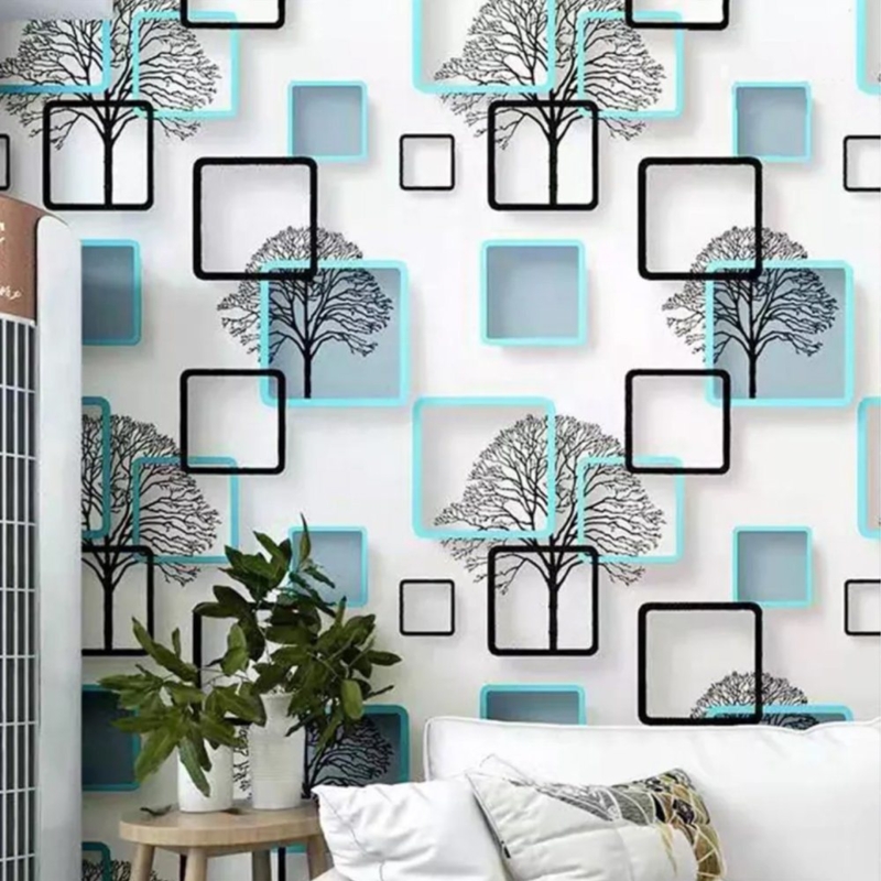 Modern 3D Geometric Tree Pattern PVC Wallpaper