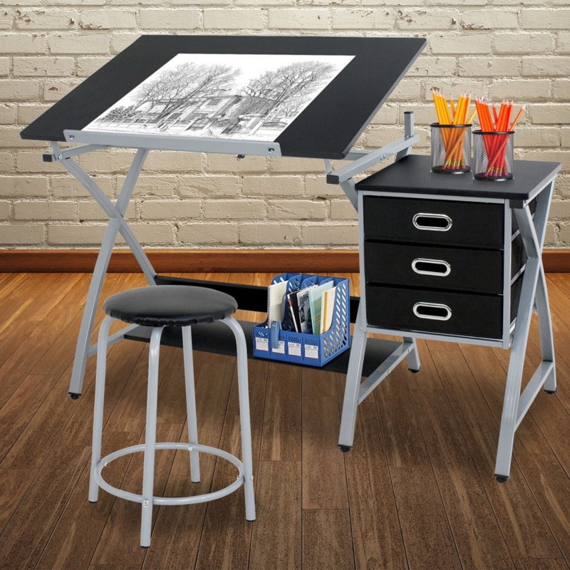 Modern Adjustable Drafting Table with Storage Drawers
