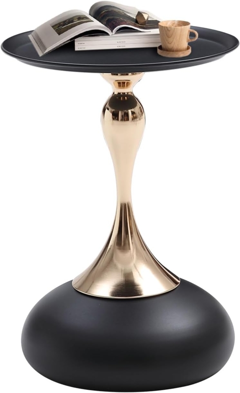 Modern Black and Gold Round Pedestal Side Table