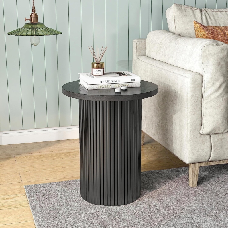 Modern Black Round Solid Wood Side Table