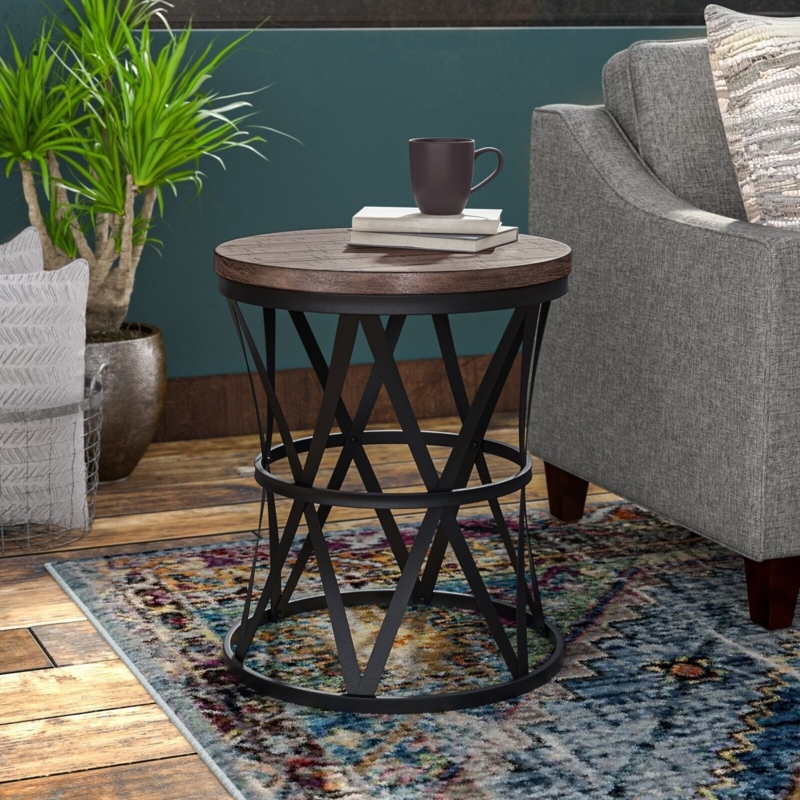 Modern Industrial Pedestal Side Table in Living Room